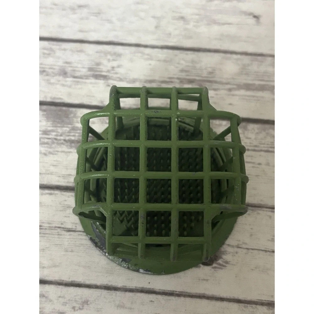 Vintage Green Cast Iron Flower Frog Cage Spikes Floral 3.5
